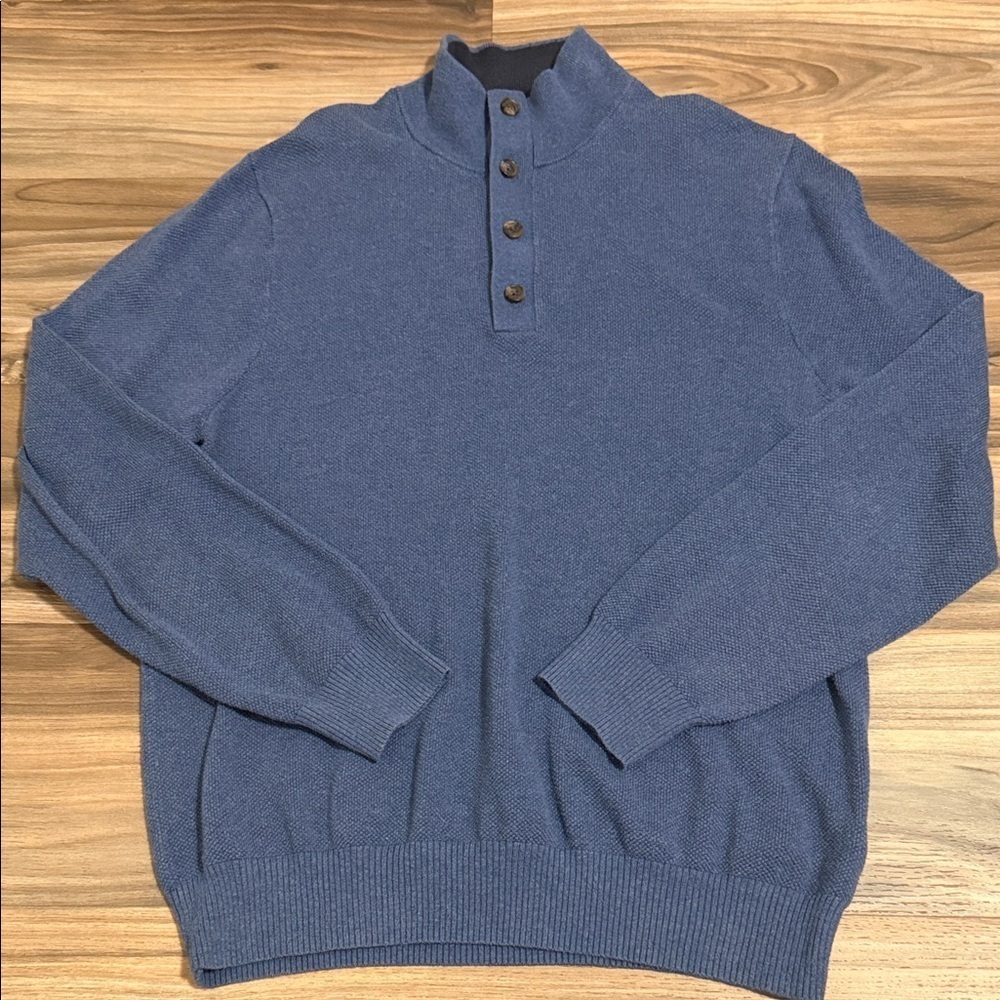 Brooks Brothers Cotton Cashmere 1/4 Button Waffle Knit Sweater Men’s Sz. L Blue